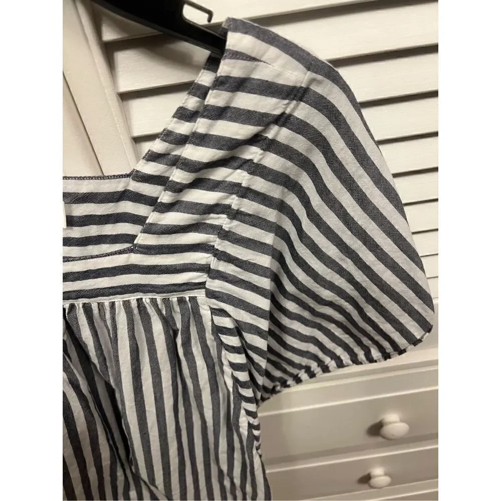 Time and Tru blue and white striped boatneck blouse size Large